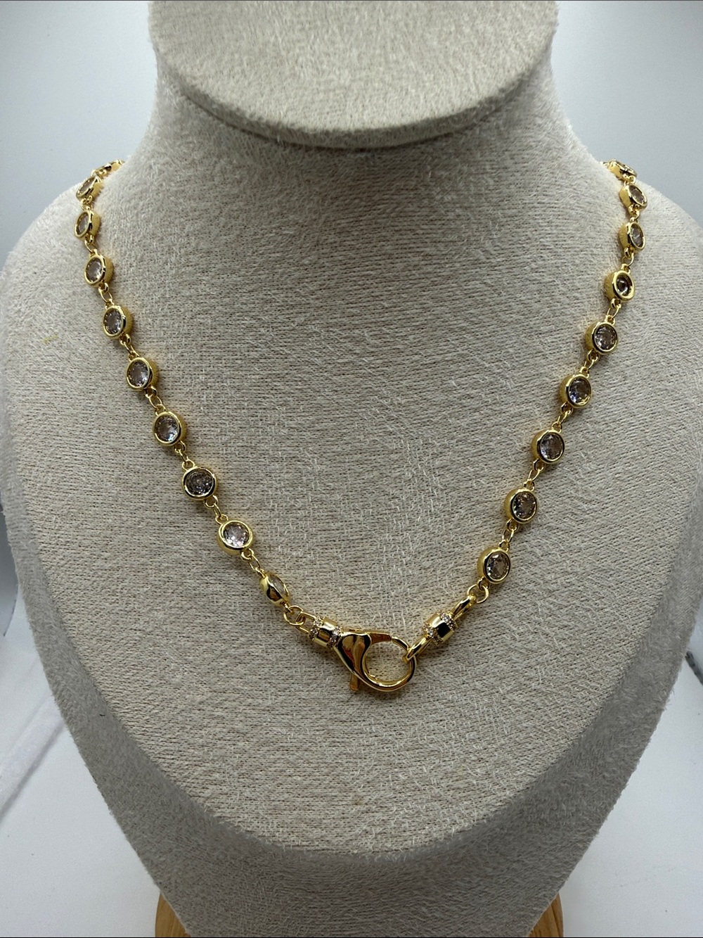 Gold Crystal Link Necklace - Elegant Women's Jewelry 18 inch